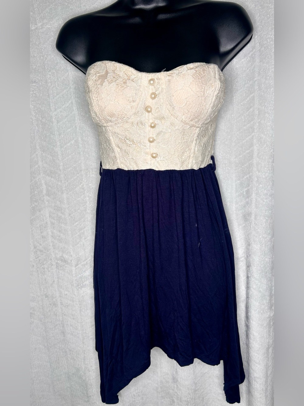 Rue21 Strapless Lace Bustier Dress in Cream and Navy